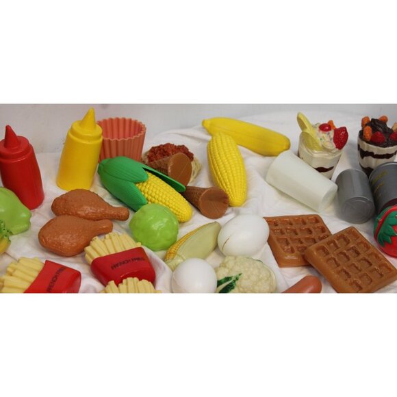 Plastic Play Food Lot Kitchen Fries Pizza Cutter Waffle Hot Dog Hamburger Fruit - Picture 8 of 16